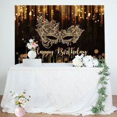 Lofaris Black Gold Mask Glitter Bokeh Happy Birthday Backdrop