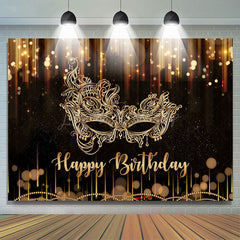 Lofaris Black Gold Mask Glitter Bokeh Happy Birthday Backdrop