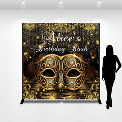 Lofaris Black Gold Masquerade Custom Birthday Bash Backdrop