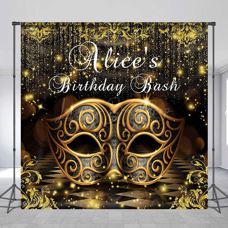 Lofaris Black Gold Masquerade Custom Birthday Bash Backdrop