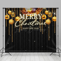 Lofaris Black Gold Merry Christmas Happy New Year Backdrop