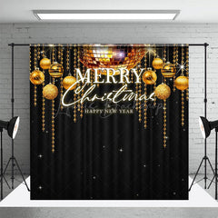 Lofaris Black Gold Merry Christmas Happy New Year Backdrop