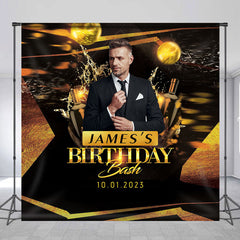 Lofaris Black Gold Personalized Birthday Photo Backdrop