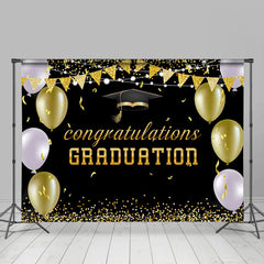 Lofaris Black Gold Purple Balloon Ribbon Graduation Backdrop