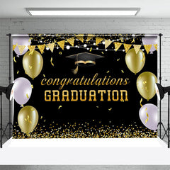 Lofaris Black Gold Purple Balloon Ribbon Graduation Backdrop