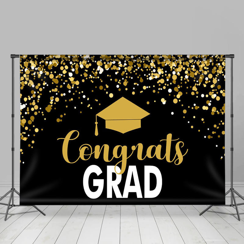 Lofaris Black Gold Sequin Bachelor Cap Graduation Backdrop