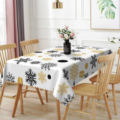 Lofaris Black Gold Snowflake Christmas Party Tablecloth