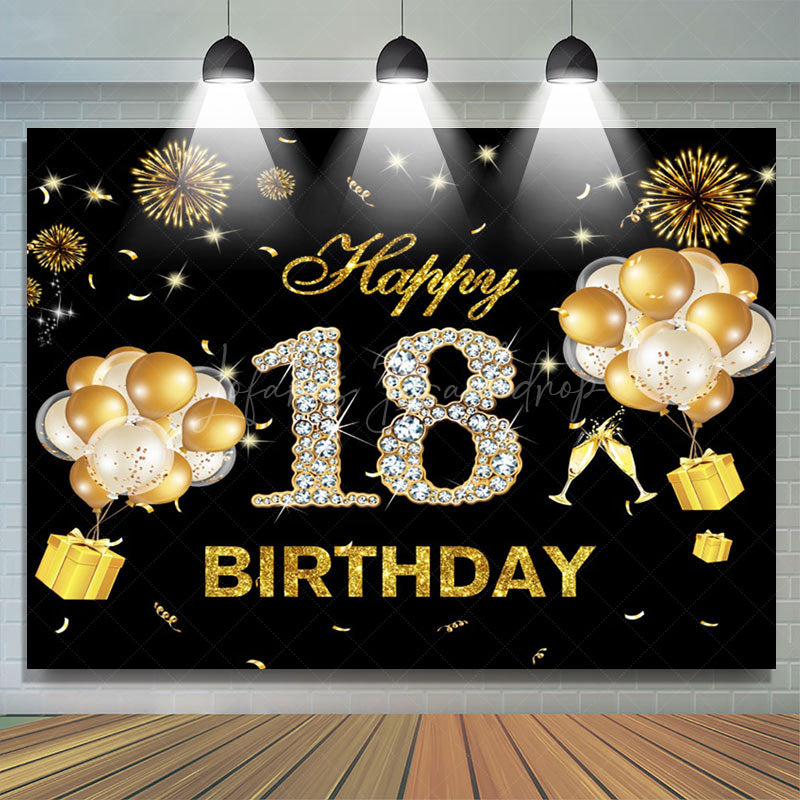 Lofaris Black Gold Sparkle Balloons 18th Birthday Backdrop