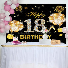 Lofaris Black Gold Sparkle Balloons 18th Birthday Backdrop