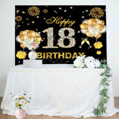 Lofaris Black Gold Sparkle Balloons 18th Birthday Backdrop