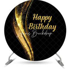 Lofaris Black Gold Sparkle Round Happy Birthday Backdrop