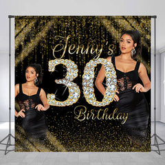 Lofaris Black Gold Talk Thirty Custom Photo Birthday Backdrop