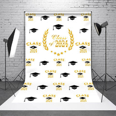 Lofaris Black Gold White Caps Class 2024 Graduation Backdrop