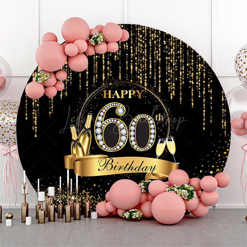 Lofaris Black Gold Wine Glass Round 60th Birthday Backdrop