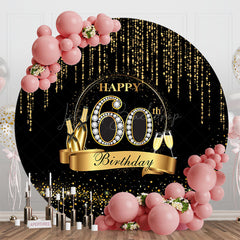 Lofaris Black Gold Wine Glass Round 60th Birthday Backdrop