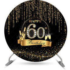 Lofaris Black Gold Wine Glass Round 60th Birthday Backdrop