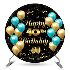 Lofaris Black Golden Balloons Round 40th Birthday Backdrop