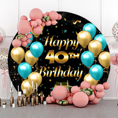 Lofaris Black Golden Balloons Round 40th Birthday Backdrop