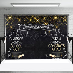 Lofaris Black Golden Glitter Chalk Hat Graduation Backdrop