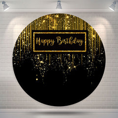 Lofaris Black Golden Glitter Circle Happy Birthday Backdrop