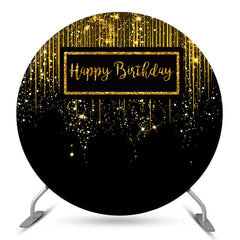 Lofaris Black Golden Glitter Circle Happy Birthday Backdrop