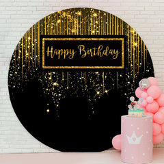 Lofaris Black Golden Glitter Circle Happy Birthday Backdrop