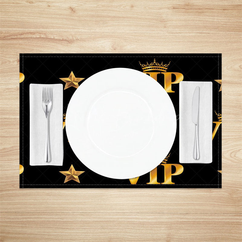 Lofaris Black Golden Star Crown Repeat Set Of 4 Placemats