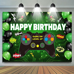 Lofaris Black Green Balloon Go Win Gamepad Birthday Backdrop