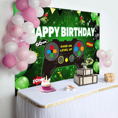 Lofaris Black Green Balloon Go Win Gamepad Birthday Backdrop