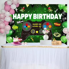 Lofaris Black Green Balloon Go Win Gamepad Birthday Backdrop