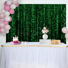 Lofaris Black Green Computer Code Happy Birthday Backdrop