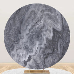 Lofaris Black Grey Abstract Marble Round Birthday Backdrop