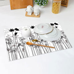 Lofaris Black Grey Dandelion Floral Print Set Of 4 Placemats