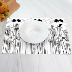 Lofaris Black Grey Dandelion Floral Print Set Of 4 Placemats