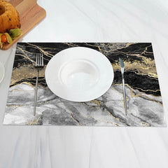 Lofaris Black Grey Golden Marble Textured Set Of 4 Placemats