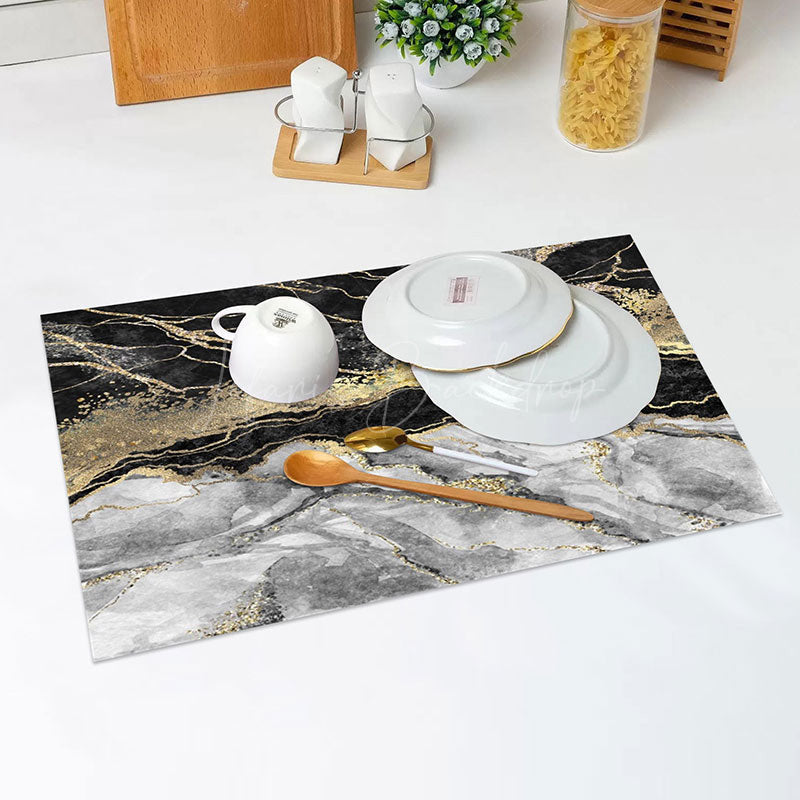 Lofaris Black Grey Golden Marble Textured Set Of 4 Placemats