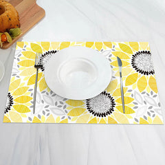 Lofaris Black Grey Yellow Flower Leaves Set Of 4 Placemats