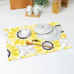 Lofaris Black Grey Yellow Flower Leaves Set Of 4 Placemats