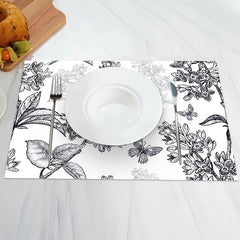 Lofaris Black Hand Drawing Floral Leaves Set Of 4 Placemats