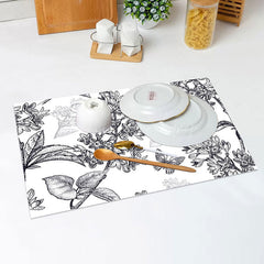 Lofaris Black Hand Drawing Floral Leaves Set Of 4 Placemats