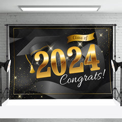 Lofaris Black Hat Stars Golden 2024 Graduation Backdrop