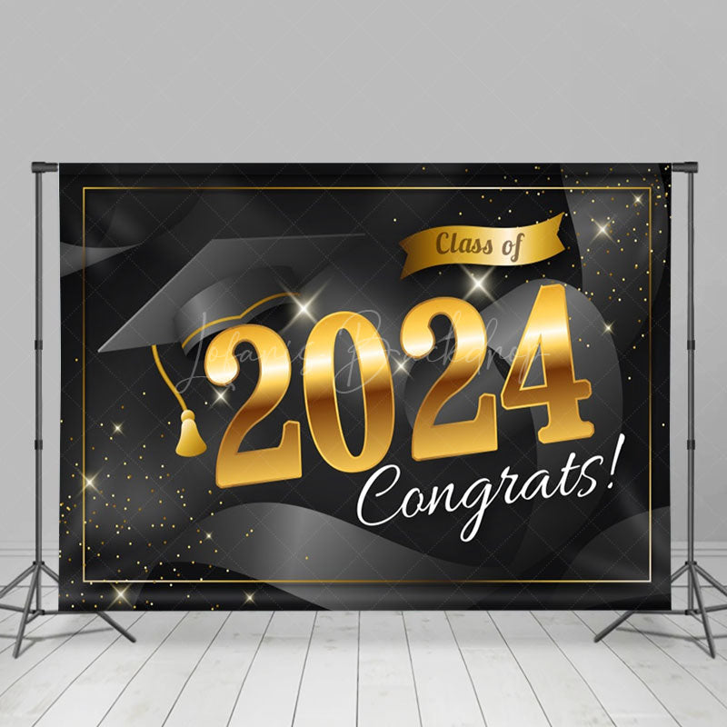 Lofaris Black Hat Stars Golden 2024 Graduation Backdrop