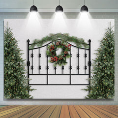 Lofaris Black Iron Fence Christmas Wreath Trees Party Backdrop