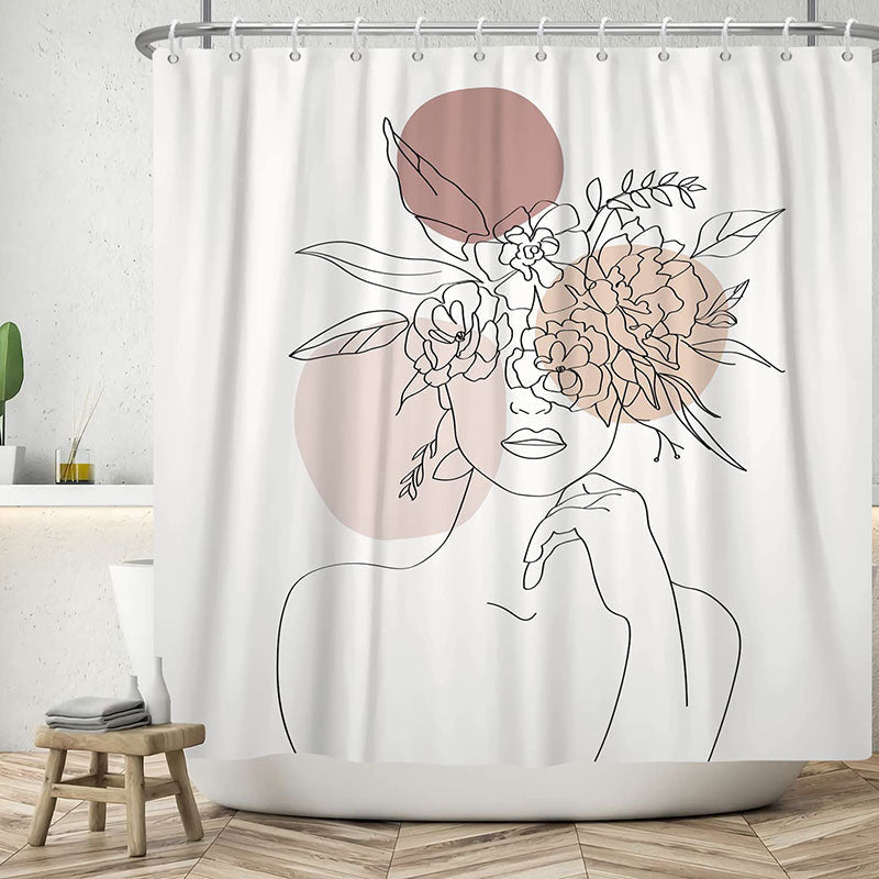 Lofaris Black Line Art Woman White Christmas Shower Curtain