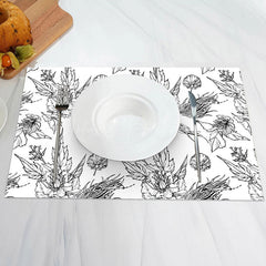 Lofaris Black Line Drawing Floral Leaf Set Of 4 Placemats