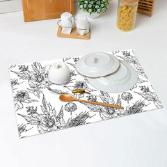 Lofaris Black Line Drawing Floral Leaf Set Of 4 Placemats