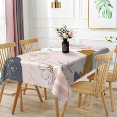 Lofaris Black Line Flowers Pink White Rectangle Tablecloth