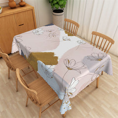 Lofaris Black Line Flowers Pink White Rectangle Tablecloth