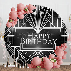 Lofaris Black Line Geometry Round Happy Birthday Backdrop