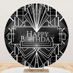 Lofaris Black Line Geometry Round Happy Birthday Backdrop